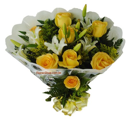 Buquê com rosas amarelas e Lírios